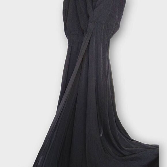 Banana Republic‎ Womens Maxi Sz 16 Black Peach Ribbon Straps Elastic Waist Gown - Picture 8 of 15